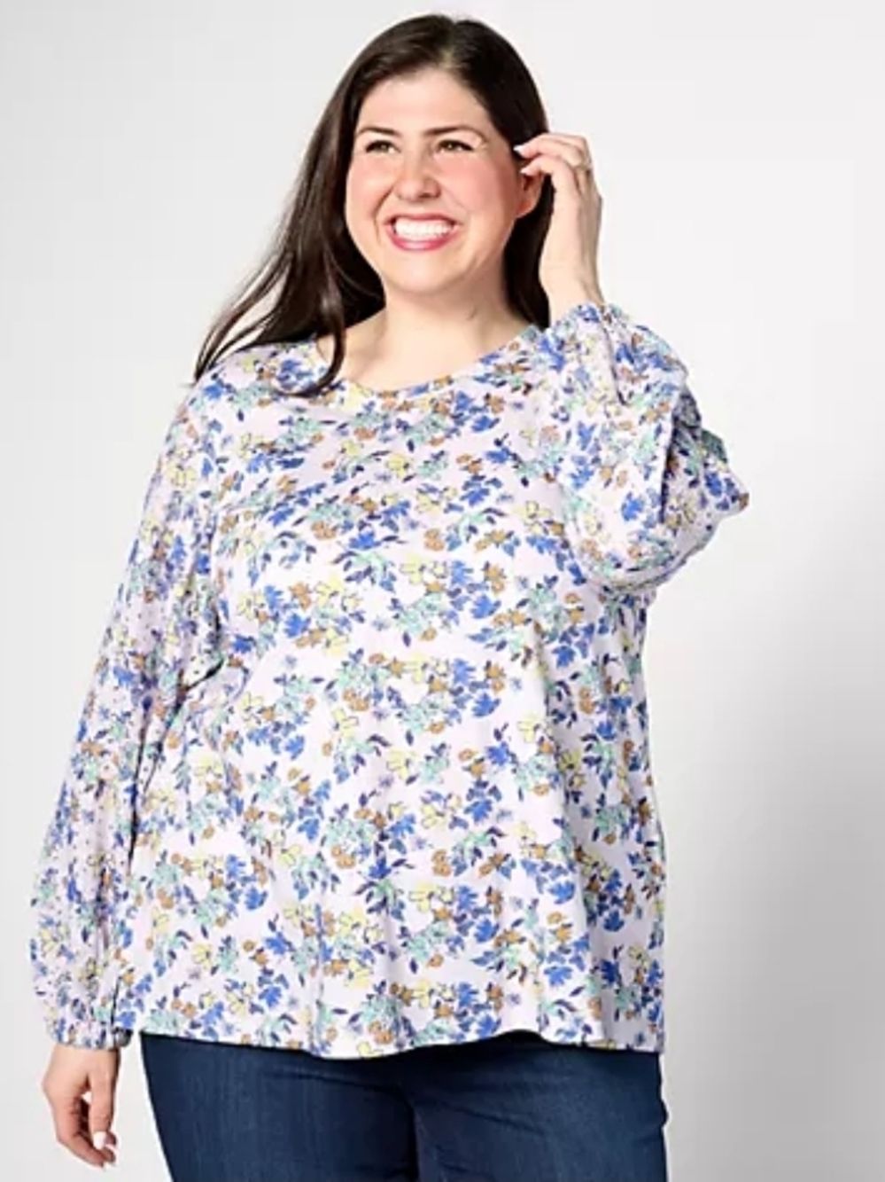 LC Lauren Conrad Blue Floral Long Sleeve Blouse